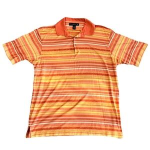 Tommy Bahama Golf Polo Shirt Men's Medium Orange Yellow Striped Short Sleeve